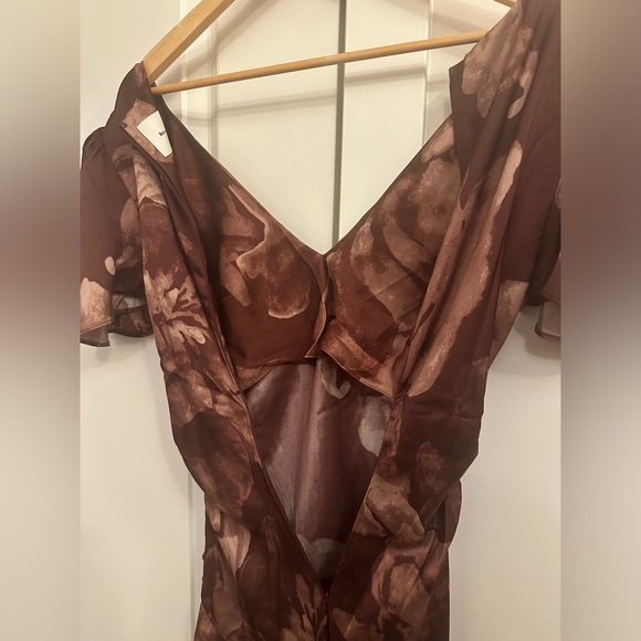 NEW Reformation Vida Long Satin Dress in Siena Brown Floral | size US 4 - Picture 14 of 14